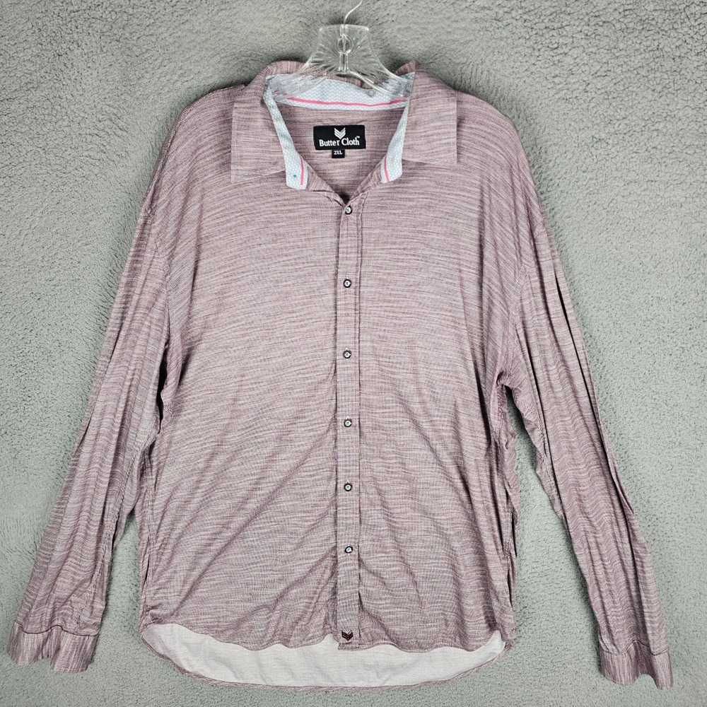 Butter Cloth Button Down Shirt Mens 2XL Long Sleeve 100% Cotton Stretch